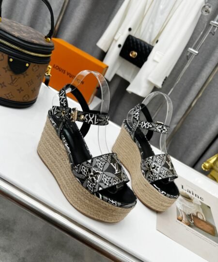Louis Vuitton Women’s Starboard Wedge Sandal Black And White For Women LV