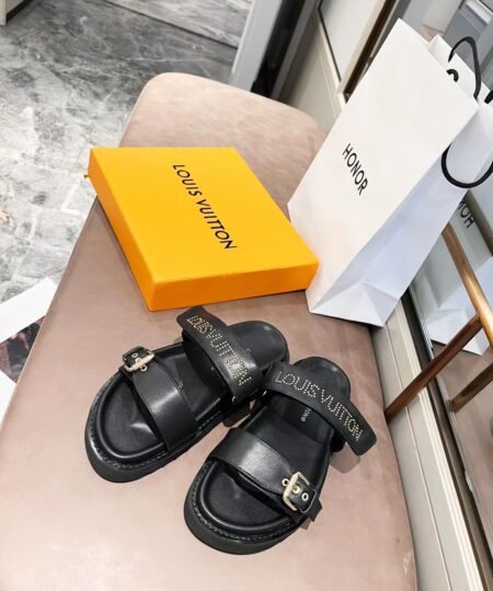 Louis Vuitton Women’s Bom Dia Flat Mule Black For Women LV