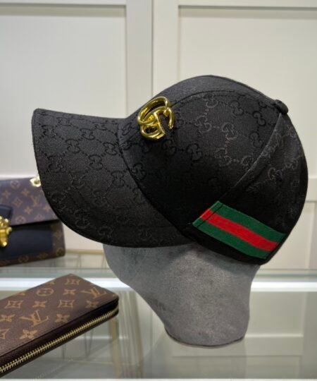 Gucci Original GG Canvas Baseball Hat With Web Black GG Hat