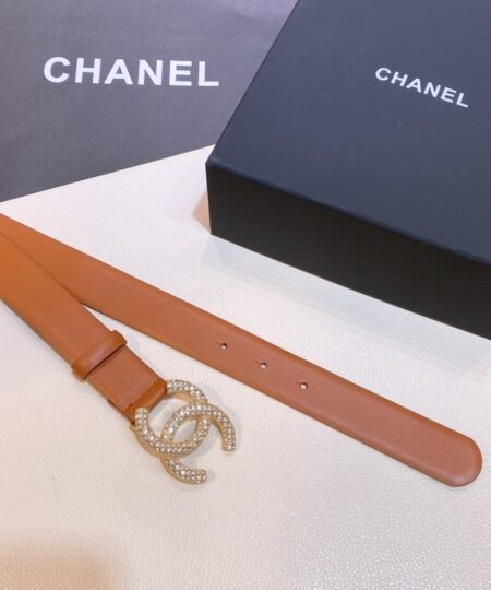 Chanel Brown Belt With Double C Buckle Gold-Toned and Strass Metal Women Belt