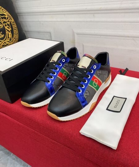 Gucci Men’s GG Sneaker With GG Embroidery And Web White And Blue For Men