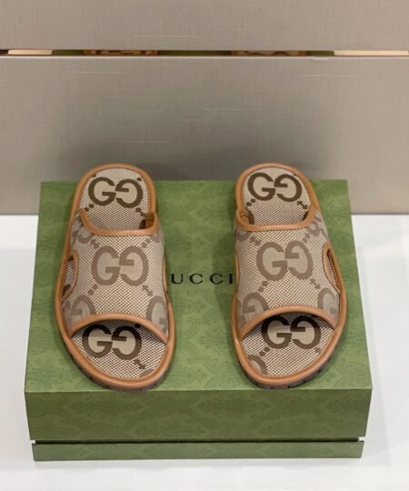 Gucci Men’s Maxi GG Supreme Slide Sandal Brown And Beige For Men 624879