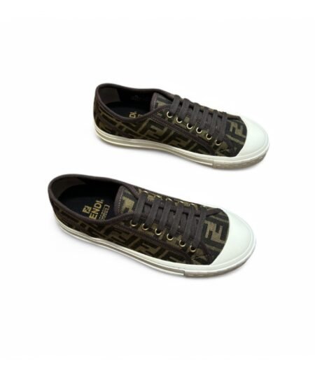 Fendi FD Domino Fabric Low-Tops Sneakers Brown For Men 7E1553AJZXF0R7V