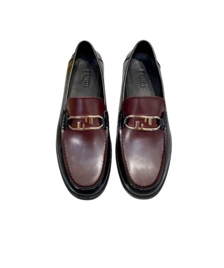 Fendi FD O’Lock Loafers Black And Burgundy For Men 7D1557AK1TF1C64