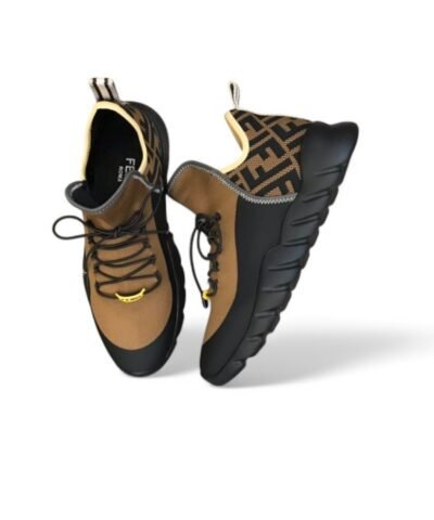 Fendi FD Technical Mesh High-Tops Sneakers Brown For Men