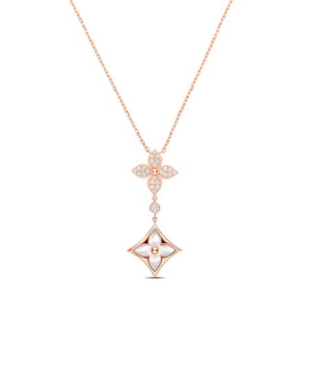 Louis Vuitton Color Blossom Double Star Pendant Necklace Pink-Toned For Women Q94676