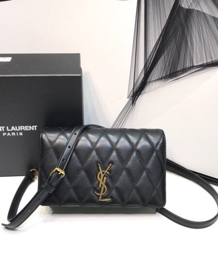Saint Laurent Angie Patent Handbag Black For Women 8.6in/22cm YSL