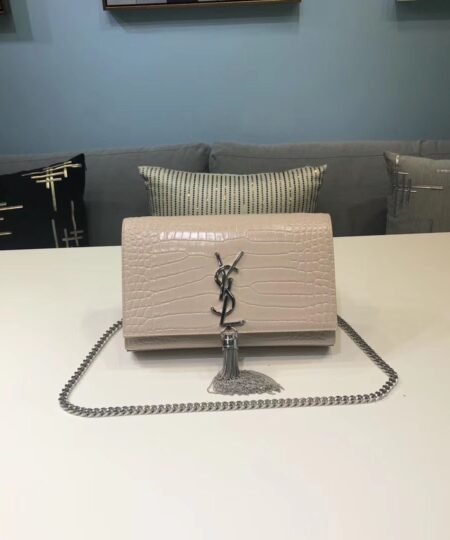 Saint Laurent Kate Small Chain Bag With Tassel In Embossed Beige For Women 7.8in/20cm YSL