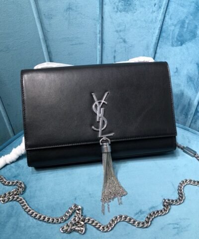 Saint Laurent Kate Medium Chain Bag With Tassel In Grain De Poudre Black For Women 9.4in/24cm YSL 354119BOW0N1000