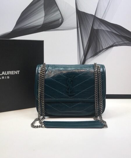 Saint Laurent Niki Baby Chain Bag In Crinkled Vintage Dark Green For Women 8.2in/21cm YSL