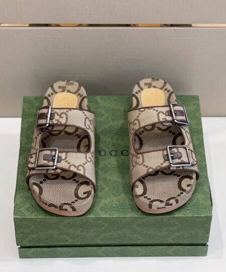 Gucci Men’s Maxi GG Slide Sandal With Straps Beige And Ebony For Men 658020 2HK60