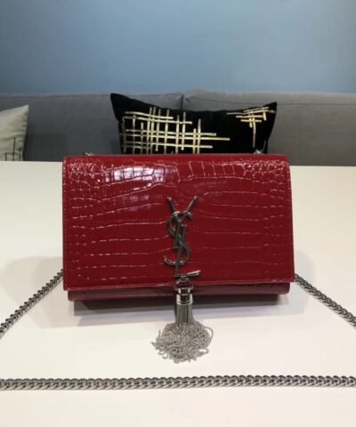 Saint Laurent Kate Small Chain Bag With Tassel In Embossed Burgundy For Women 7.8in/20cm YSL