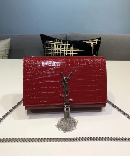 Saint Laurent Kate Small Chain Bag With Tassel In Embossed Burgundy For Women 7.8in/20cm YSL