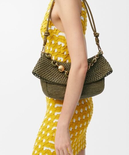 Alternative view of Loewe Medium Ola Bag In Raffia Dark Khaki For Women 18cm/7.1in – AP22P22X02