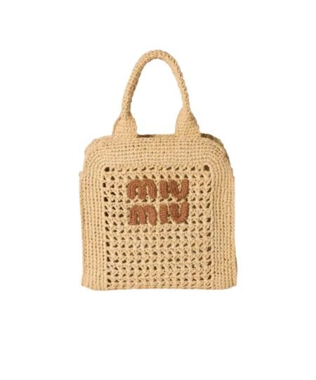 Miu Miu Raffia-Effect Woven Tote Bag Beige For Women 22.5cm/8.9in – 5BA283_ADO1_F0A5T_V_OOO