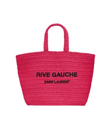 Saint Laurent Rive Gauche Supple In Raffia Crochet Pink For Women 688864GAAA15693- 15 Inches/ 38 Cm