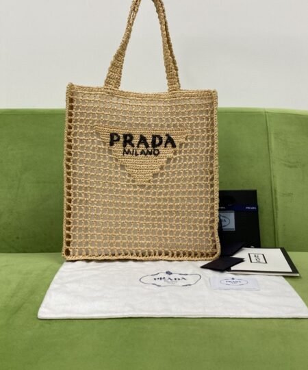 Prada Raffia Tote Bag Beige For Women, Women’s Bags 14.9in/38cm