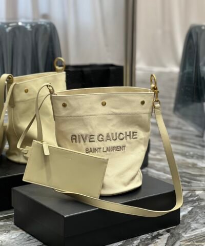 Saint Laurent Rive Gauche Bucket Bag Beige For Women, Women’s Bags 12.2in/31cm YSL