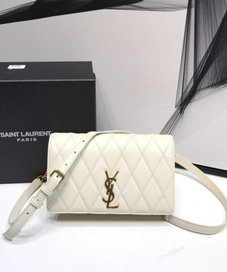 Saint Laurent Angie Patent Handbag White For Women 8.6in/22cm YSL