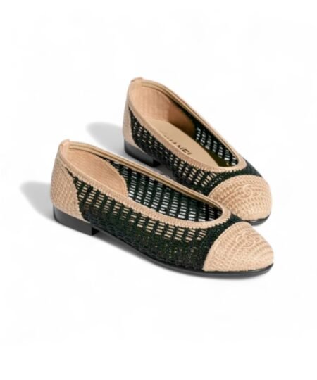 Chanel Raffia Ballet Flats Black/Beige For Women G46352-B19806-NAFBB