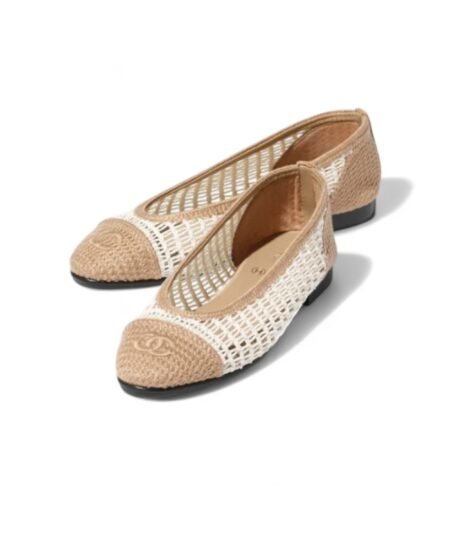 Chanel Raffia Ballet Flats White/Beige For Women G46352-B19806-NAFBO