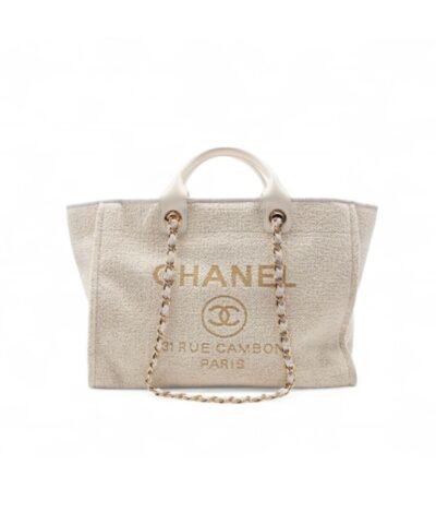 Chanel Deauville Tote Tweed Canvas Bag Fall/Winter Collection, Beige/Cream/Gold/Multi For Women 15in/38cm