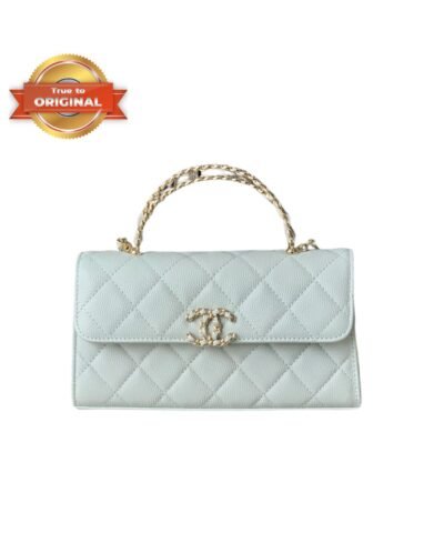 [True-to-ORIGINAL] Chanel Flap Phone Holder With Chain Light Blue For Women 18cm/7.1in – AP3238-B10307-NAGEP
