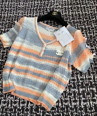 Chanel Short Sleeves White/Orange/Gray For Women