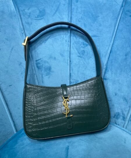 Saint Laurent Le 5 À 7 Hobo Bag In Crocodile Embossed Shiny Dark Green For Women 9in/23cm YSL 657228DZE0W3045