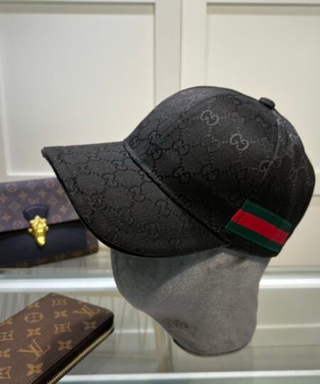 Gucci Original GG Canvas Baseball Hat With Web Black GG Hat