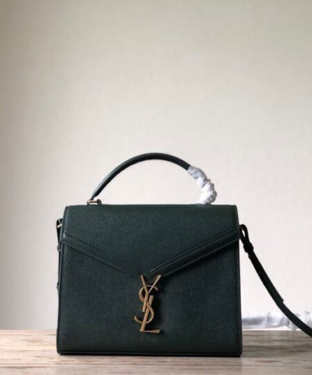 Saint Laurent Cassandra Medium Top Handle Bag In Grain De Poudre Embossed Dark Green For Women 9.6in/25cm
