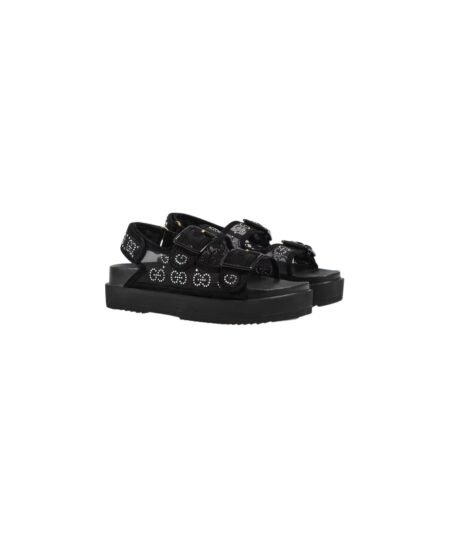 Gucci GG Sandal With Crystals Black For Women 701158 F13A0 1000