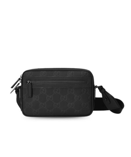 Gucci Rubber-Effect Small Crossbody Bag Black For Men 9.4in/24cm 771293 AAC4D 1000