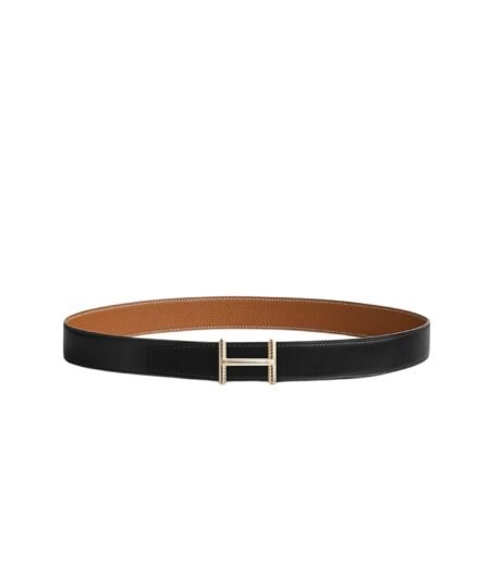 Hermes Hisseo Belt Buckle And Reversible Leather Strap 32 mm Noir/Gold H011772UP82