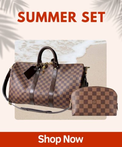 Summer Set Louis Vuitton: Keepall Bandoulière 45 Damier Ebene Canvas + Cosmetic PM Pouch