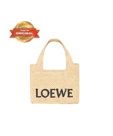 [True-to-ORIGINAL] Loewe Mini Font Tote Raffia Natural For Women 16cm/6.3in – A685V46X01