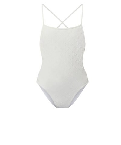 Louis Vuitton Monogram Jacquard One-Piece Swimsuit White For Women 1AFUY3