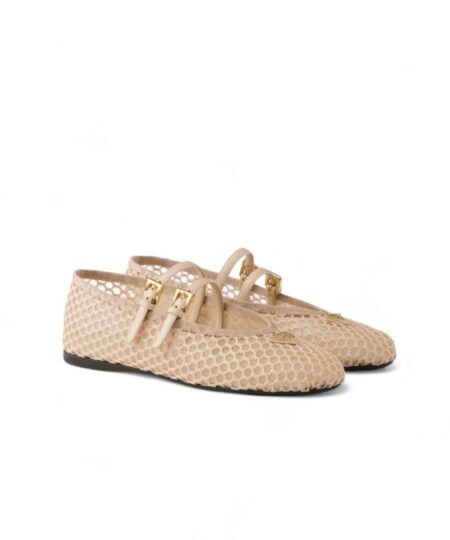 Prada Mesh Fabric Ballerinas Travertine Stone For Women 1F915N_099_F0485_F_005