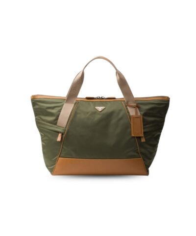 Prada Re-Nylon And Leather Duffle Bag Military/Caramel For Men 17.5in/44.5cm 2VC040_2CX2_F03UQ_V_KOO