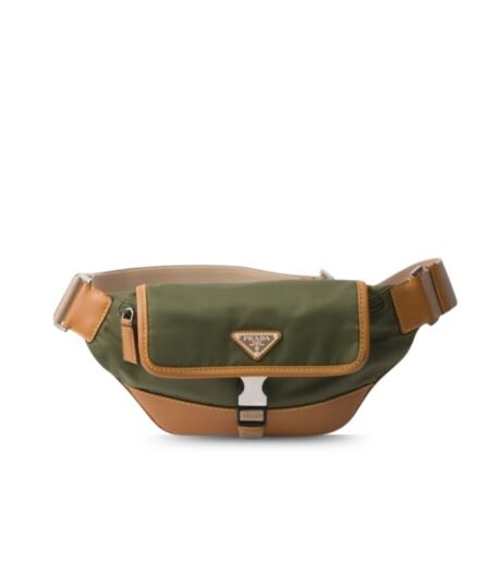 Prada Re-Nylon And Leather Shoulder Bag Military/Caramel For Men 7.1in/18cm 2VH176_2CX2_F03UQ_V_OOO