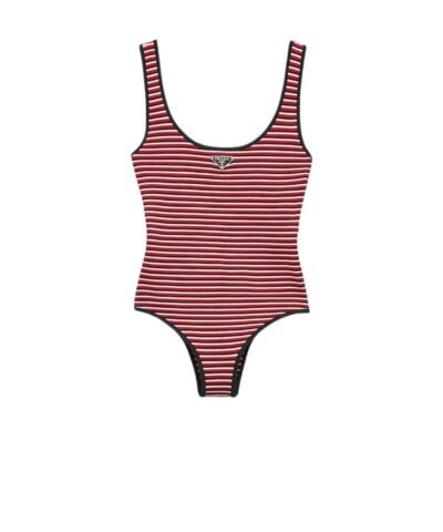Prada Striped Interlock Jersey One-Piece Swimsuit Black/Red For Women 70221_16ZS_F0N98_S_OOO