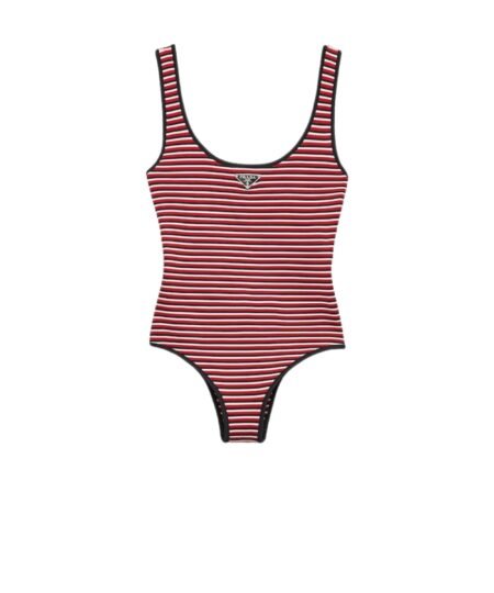 Prada Striped Interlock Jersey One-Piece Swimsuit Black/Red For Women 70221_16ZS_F0N98_S_OOO
