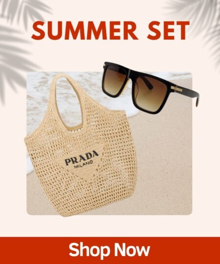 Summer Set Prada: Raffia Tote Bag + Ombre Square Sunglasses
