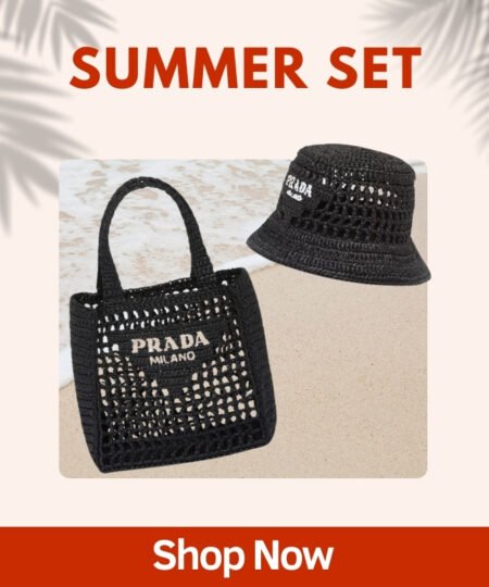 Summer Set Prada: Small Raffia Tote + Woven Fabric Bucket Hat