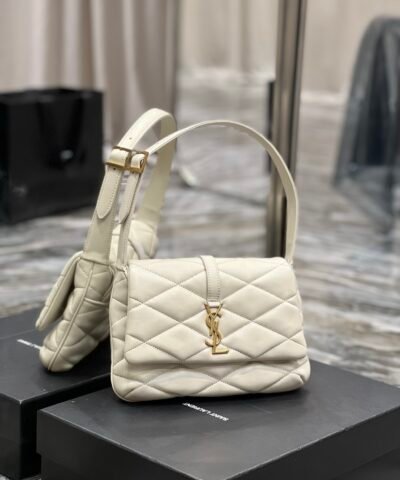 Saint Laurent Le 57 Hobo Shoulder Bag White For Women, Women’s Bags 9.8in/25cm YSL 698567AAAO09207