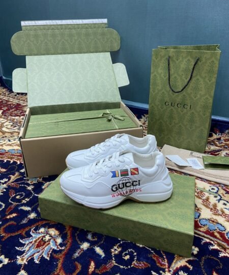 Gucci Women’s Rhyton Sneakers With Worldwide White Ivory For Women 599146 DRW00 9014