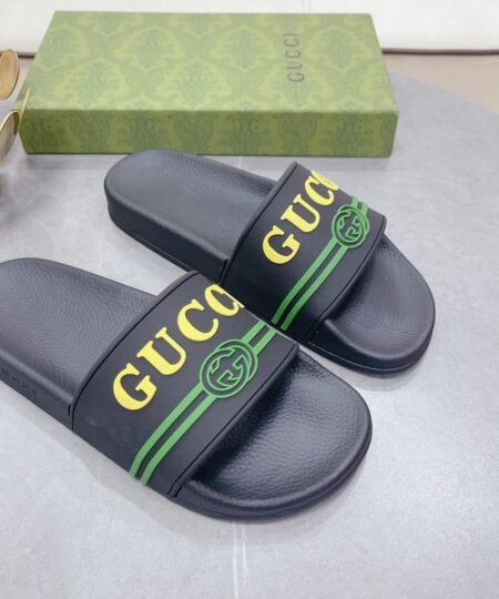 Gucci Women’s Logo Rubber Slide Black Green And Yellow For Women 522887
