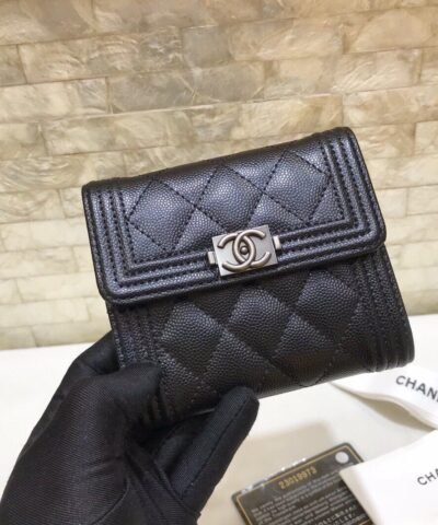 Chanel CO-CO Flap Card Holder Wallet 11.5cm/4.5in Silver Hardware For Women Black