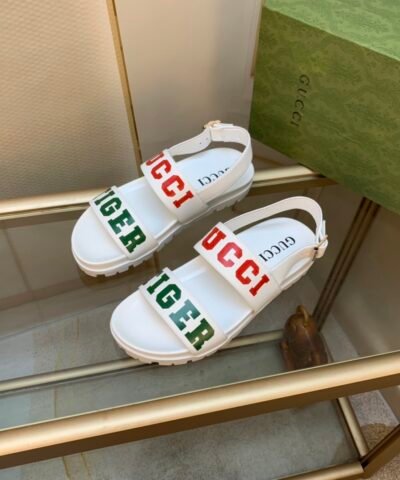 Gucci Women’s Tiger And Buckle Sandal White For Women GG