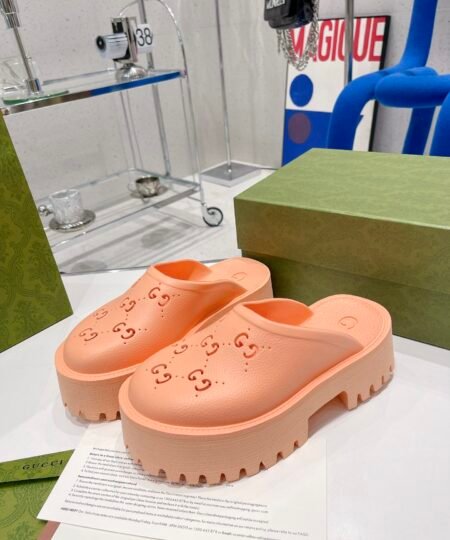 Gucci Women’s Platform Perforated G Sandal Peach For Women GG 663577 JFB00 6707